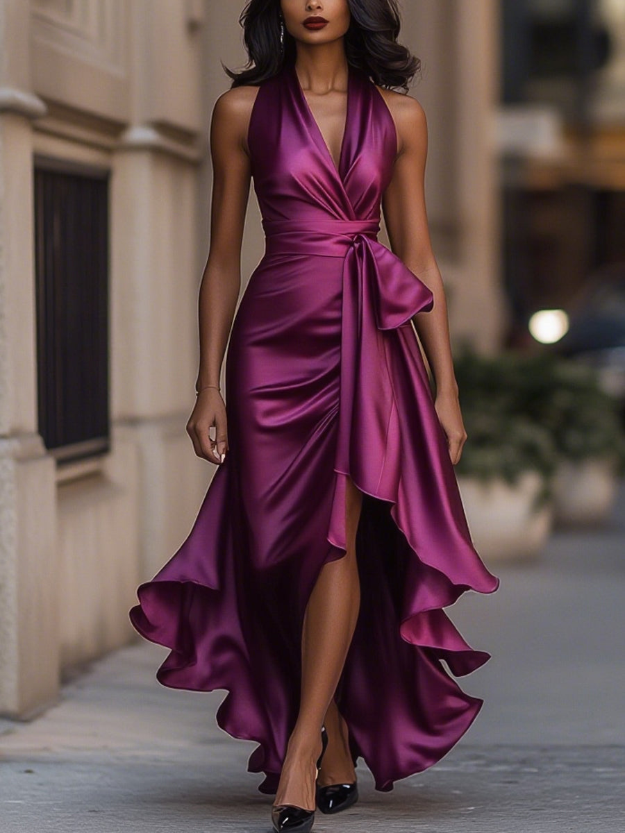 Lauren | Vestido de Satén con Cintura Drapedada