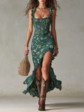 Zara - Vestito maxi boho retrò con maniche arricciate e spacco alto