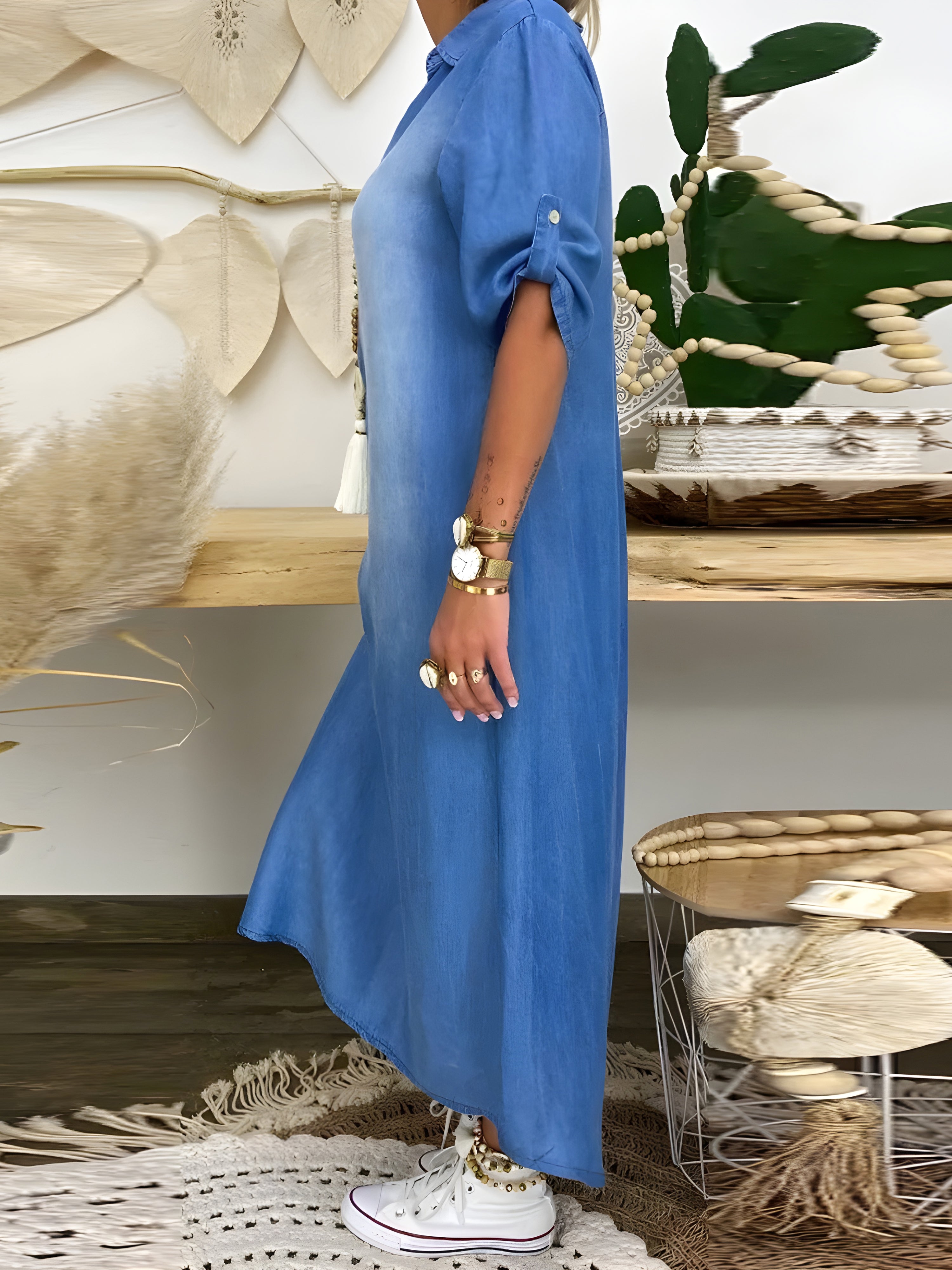 Devorah™ | Vestido Maxi de Denim Elegante