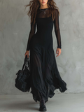 Mara - Vestido esencial largo holgado de tul negro