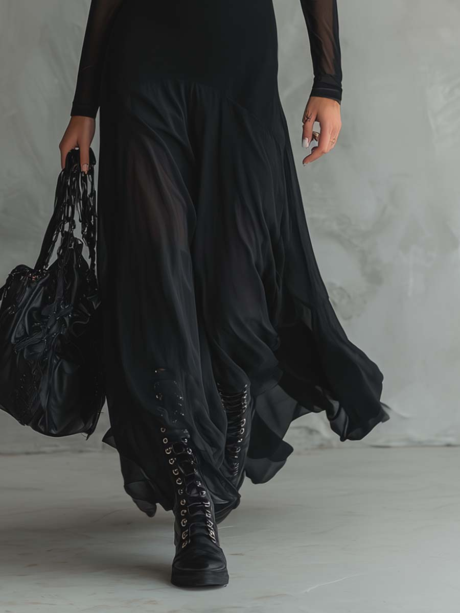Neroa • Vestido largo holgado de tul negro
