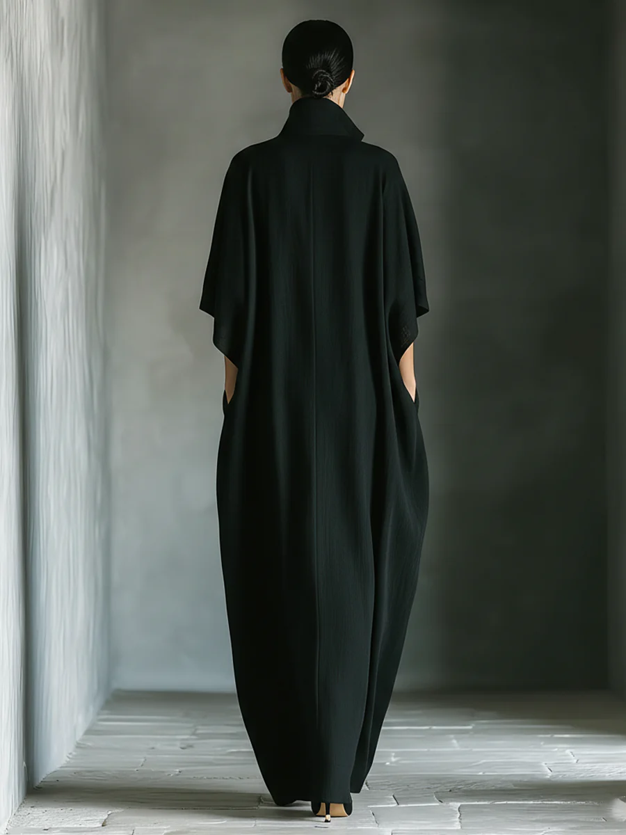 Alessandra™ | Abito lungo nero oversize minimalista con maniche a kimono