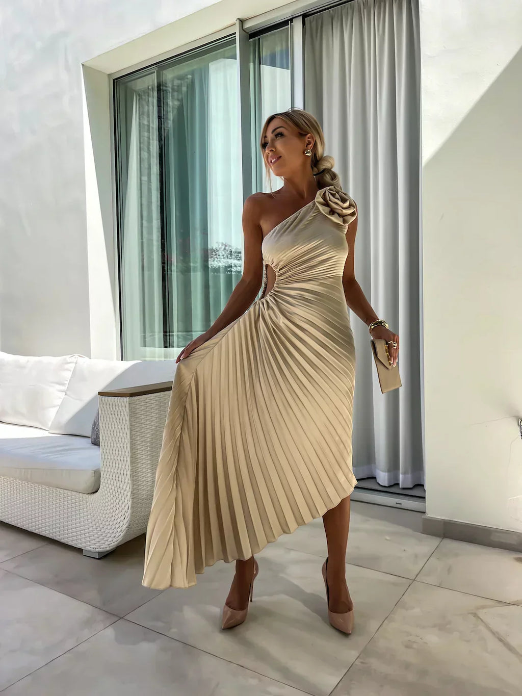 Eya™ | Elegante Abito Maxi Floreale a Spalla Unica