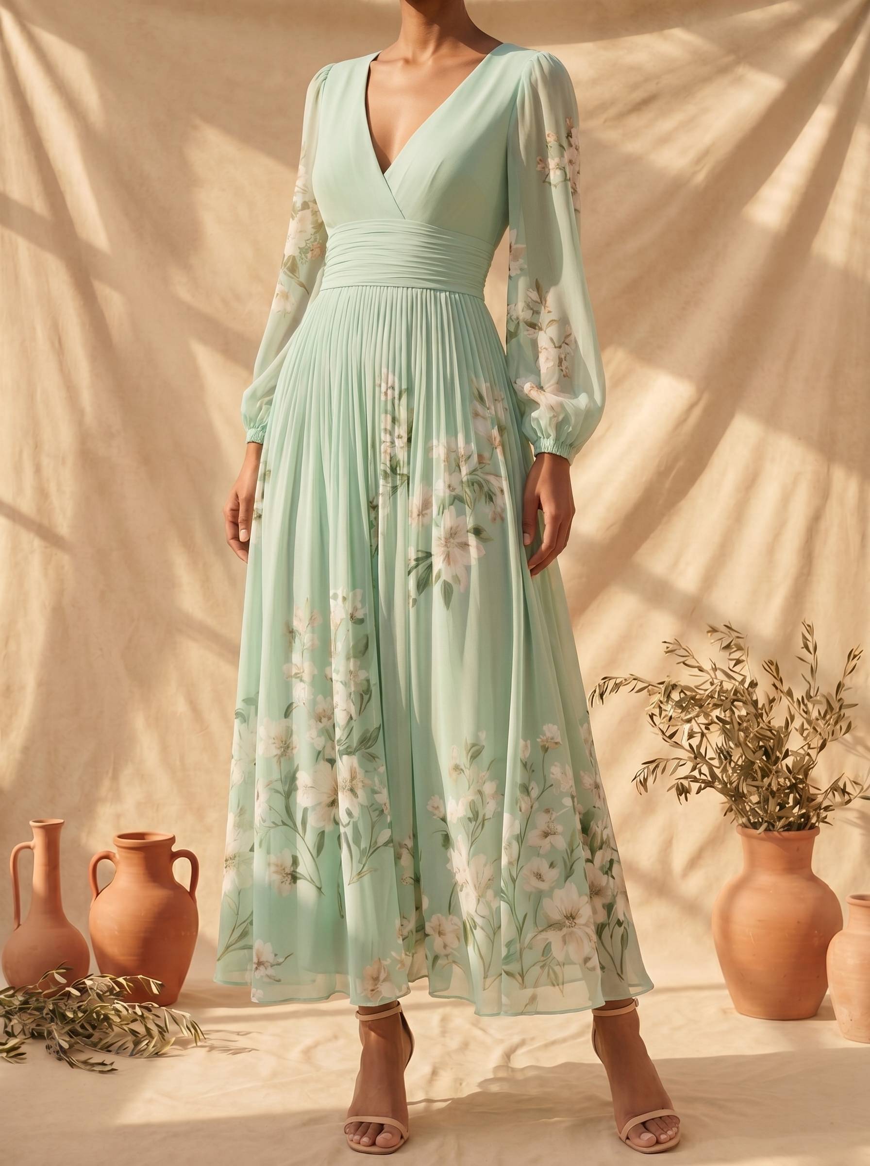 Cisella | Vestido midi verde claro floral